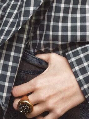 Zara Gold-Tone Ring with Black Faceted Beads